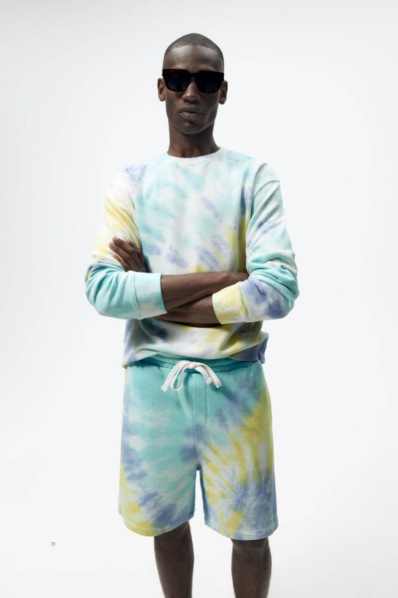 ZARA TIE-DYE PRINT JOGGER BERMUDA Shorts Herr Colorful | SWNUJ-4752