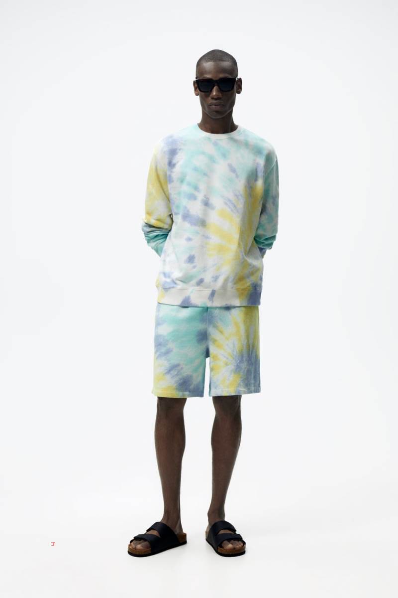ZARA TIE-DYE PRINT JOGGER BERMUDA Shorts Herr Colorful | SWNUJ-4752