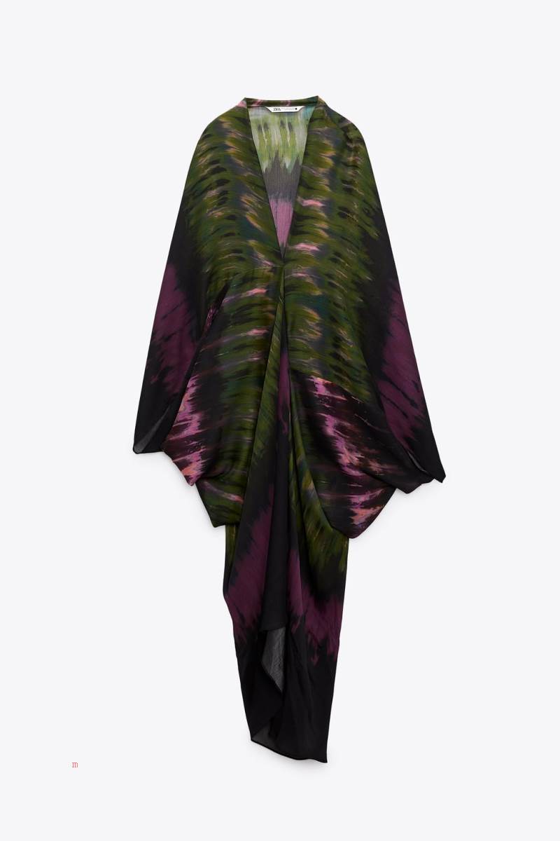 ZARA TIE-DYE PRINT KAFTAN Klänning Dam Olika Färger Röda | LPMDH-5361