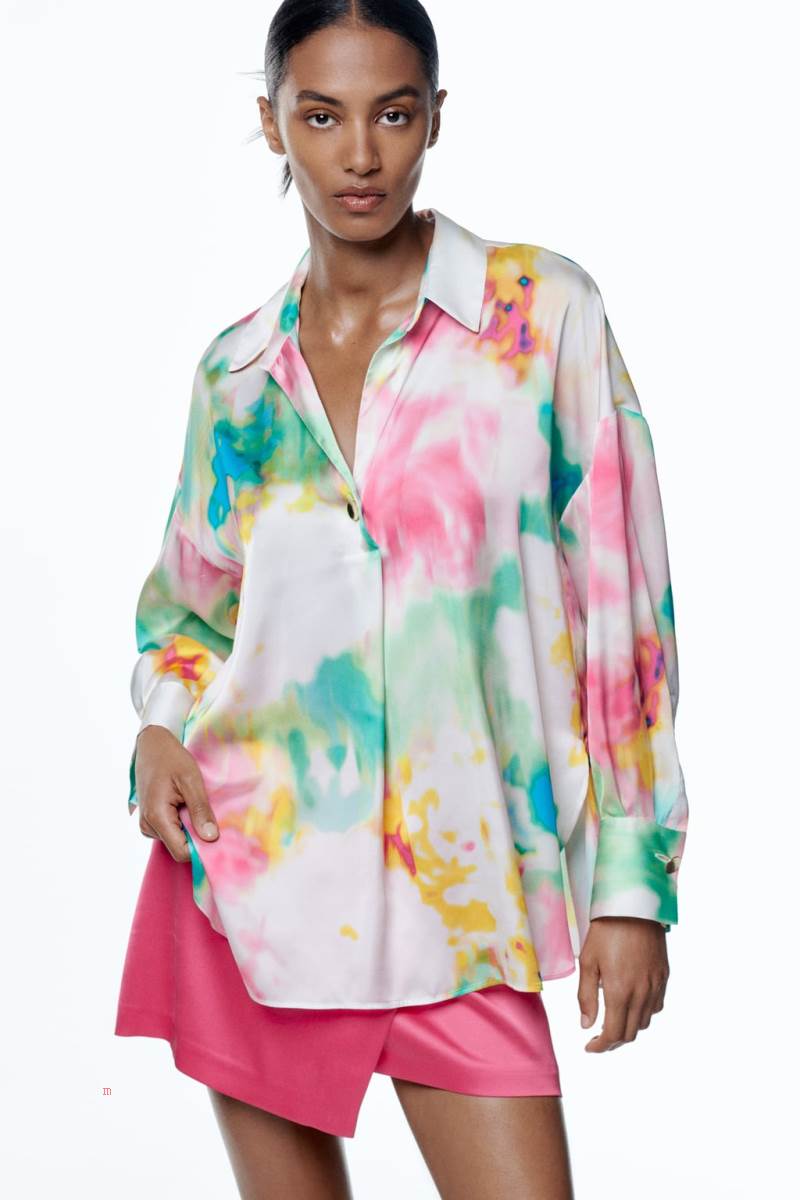 ZARA TIE-DYE PRINT Skjorta Dam Olika Färger Röda | FKPLJ-5478