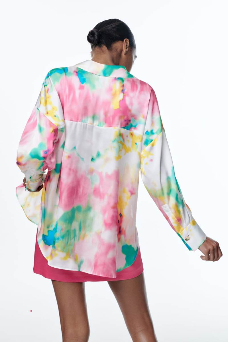 ZARA TIE-DYE PRINT Skjorta Dam Olika Färger Röda | FKPLJ-5478