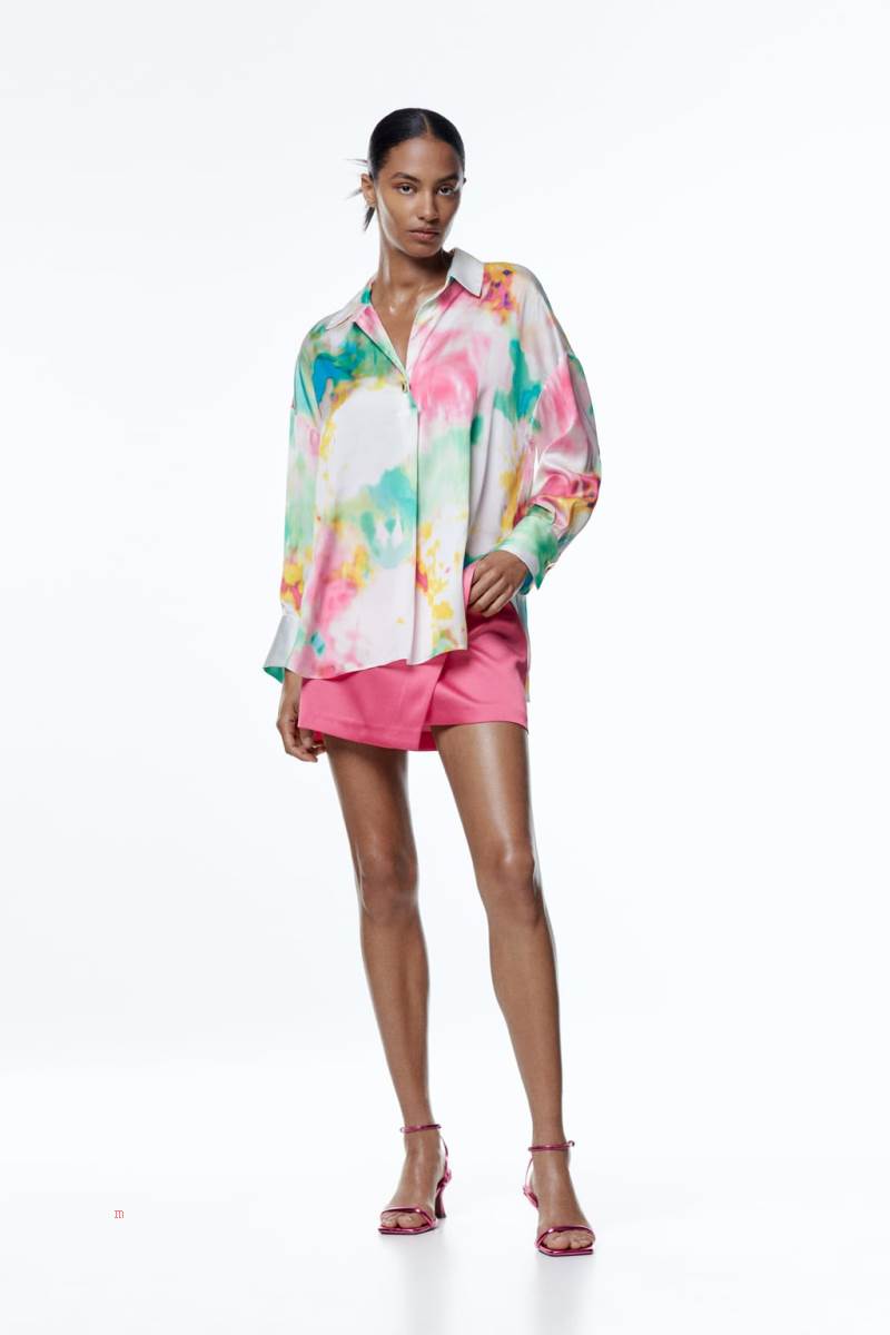 ZARA TIE-DYE PRINT Skjorta Dam Olika Färger Röda | FKPLJ-5478
