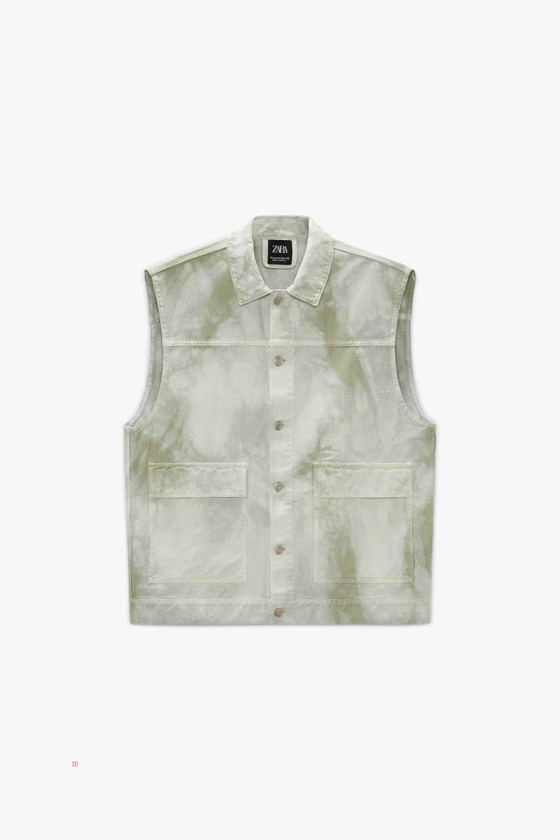 ZARA TIE-DYE PRINT Väst Herr Khaki | OAEDP-6531
