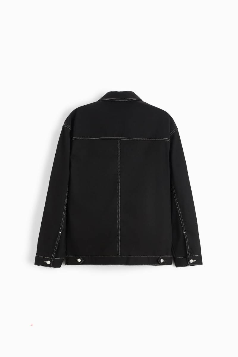 ZARA TOPSTITCHED Jeansjacka Herr Svarta | SUFDA-7596