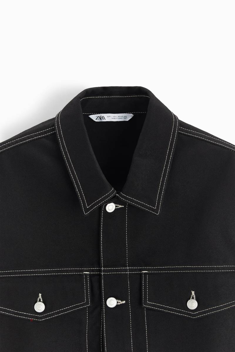 ZARA TOPSTITCHED Jeansjacka Herr Svarta | SUFDA-7596