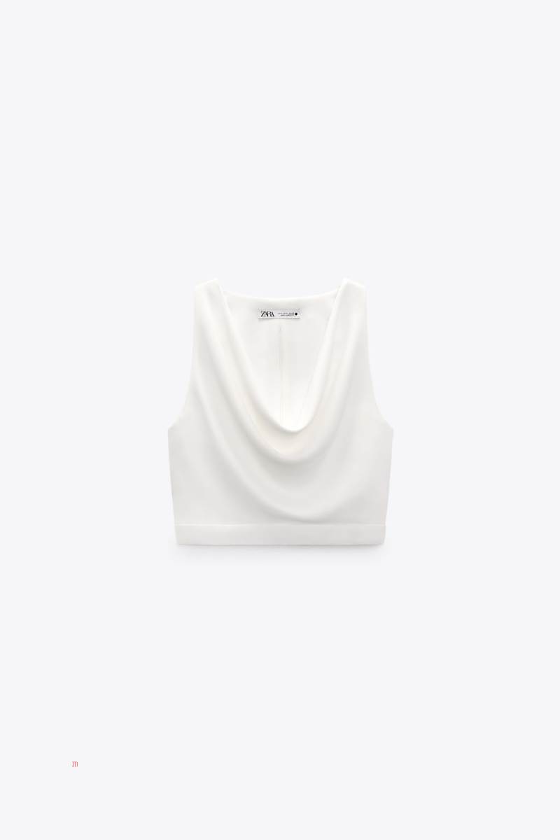 ZARA TOP WITH DRAPED NECKLINE Crop Top Dam Grå Vita | EIFLS-4325