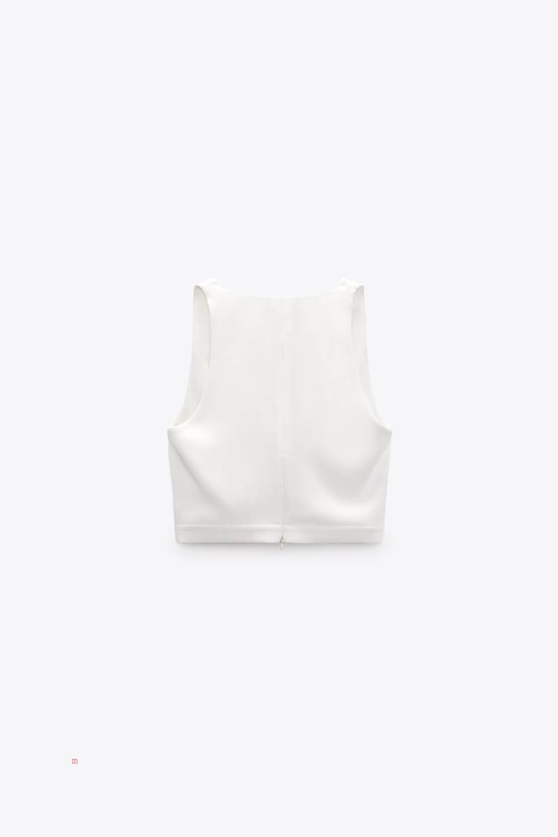 ZARA TOP WITH DRAPED NECKLINE Crop Top Dam Grå Vita | EIFLS-4325