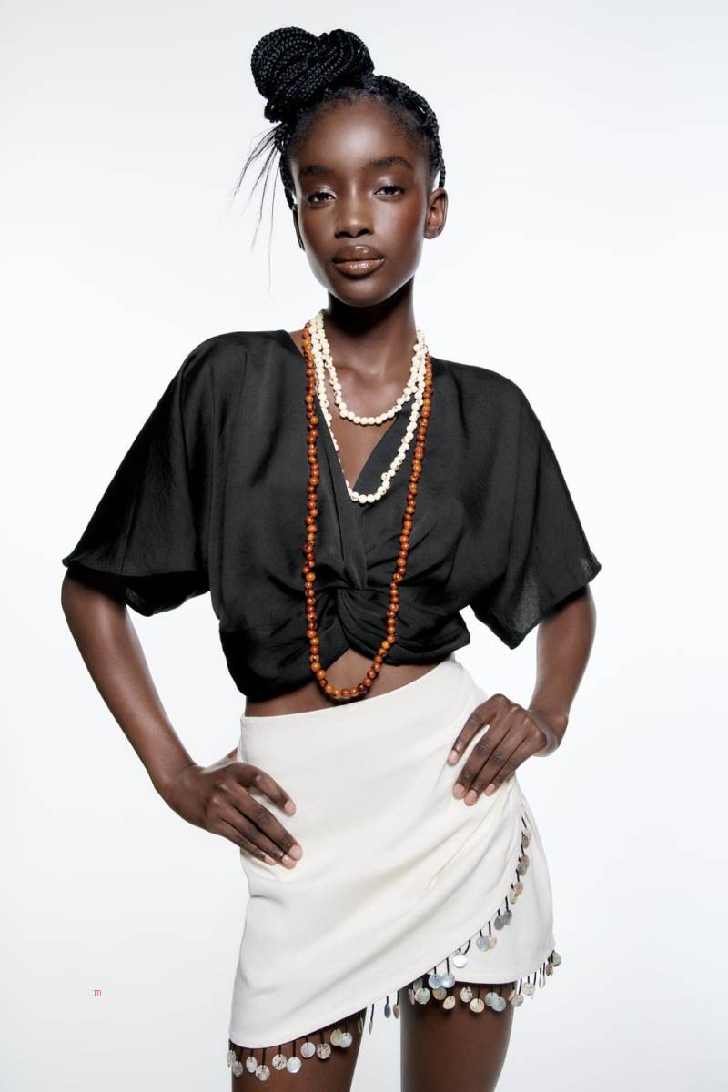 ZARA TOP WITH FLARED SLEEVES Crop Top Dam Svarta | LCGAV-6143