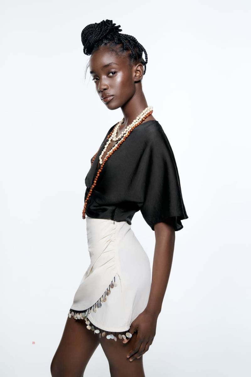 ZARA TOP WITH FLARED SLEEVES Crop Top Dam Svarta | LCGAV-6143