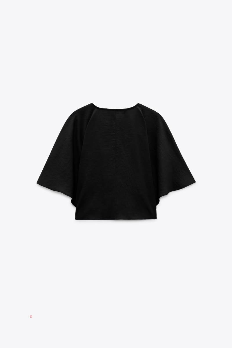 ZARA TOP WITH FLARED SLEEVES Crop Top Dam Svarta | LCGAV-6143