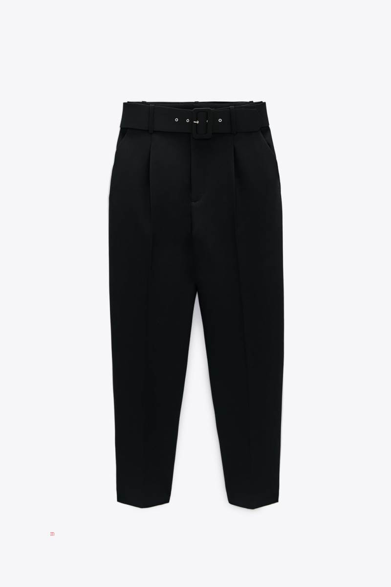 ZARA TROUSERS WITH LINED BELT Byxor Dam Svarta | IGNHY-8492