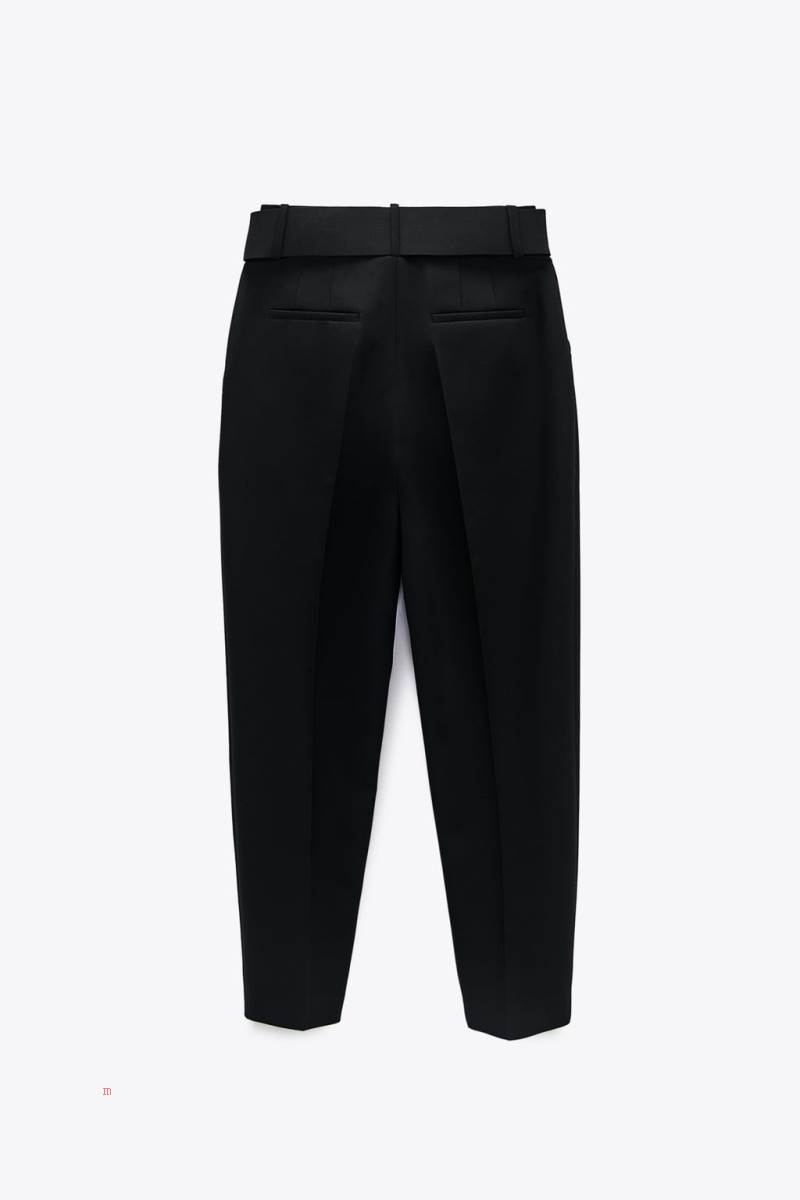 ZARA TROUSERS WITH LINED BELT Byxor Dam Svarta | IGNHY-8492