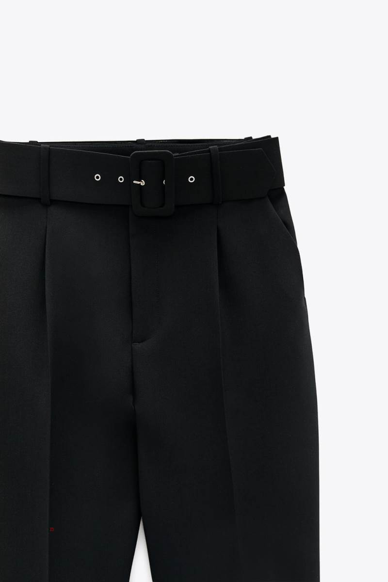 ZARA TROUSERS WITH LINED BELT Byxor Dam Svarta | IGNHY-8492