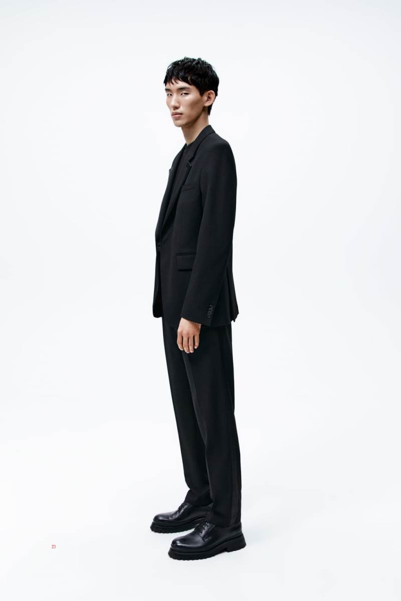 ZARA TROUSERS WITH SATIN STRIPES Byxor Herr Svarta | AVOWR-5136