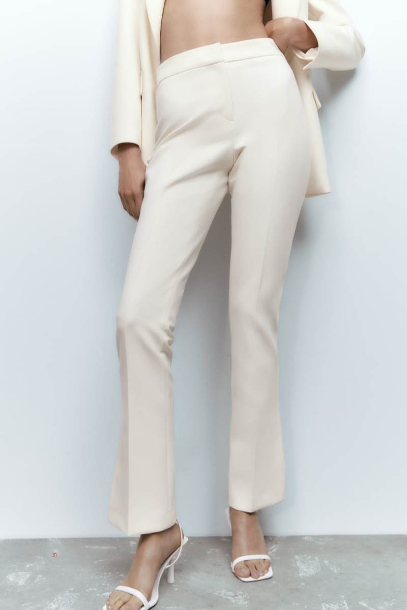 ZARA TROUSERS WITH SPLIT HEMS Byxor Dam Grå Vita | FASOT-9468