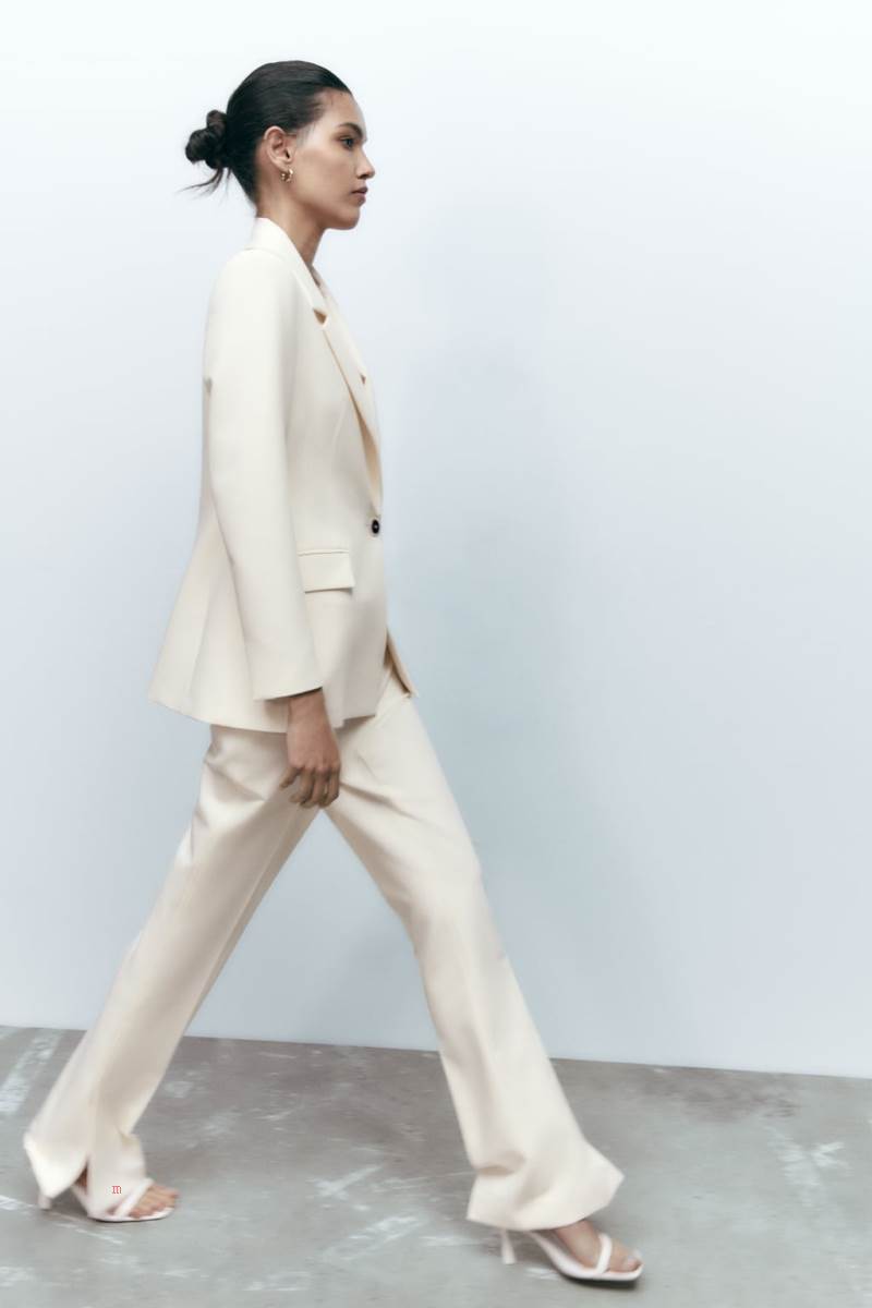 ZARA TROUSERS WITH SPLIT HEMS Byxor Dam Grå Vita | FASOT-9468