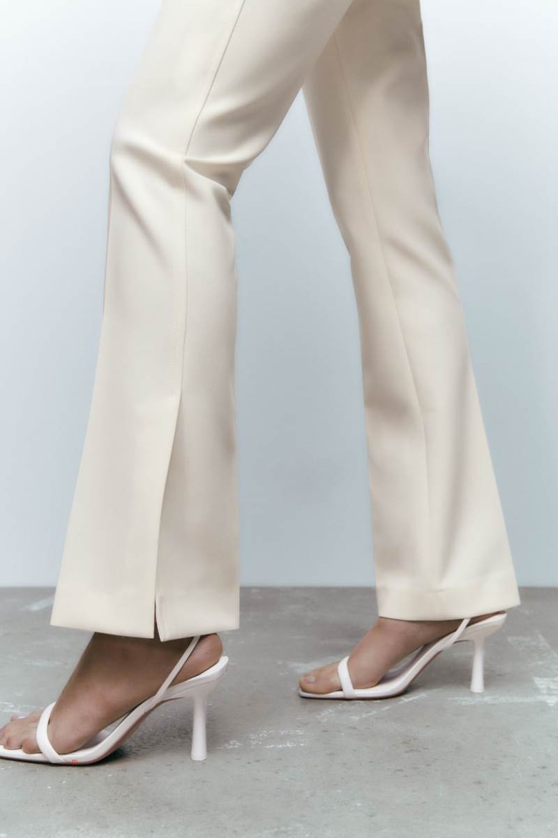 ZARA TROUSERS WITH SPLIT HEMS Byxor Dam Grå Vita | FASOT-9468