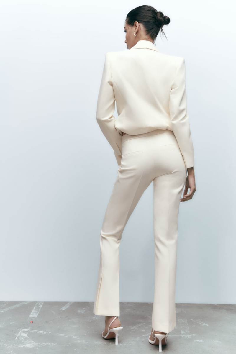 ZARA TROUSERS WITH SPLIT HEMS Byxor Dam Grå Vita | FASOT-9468