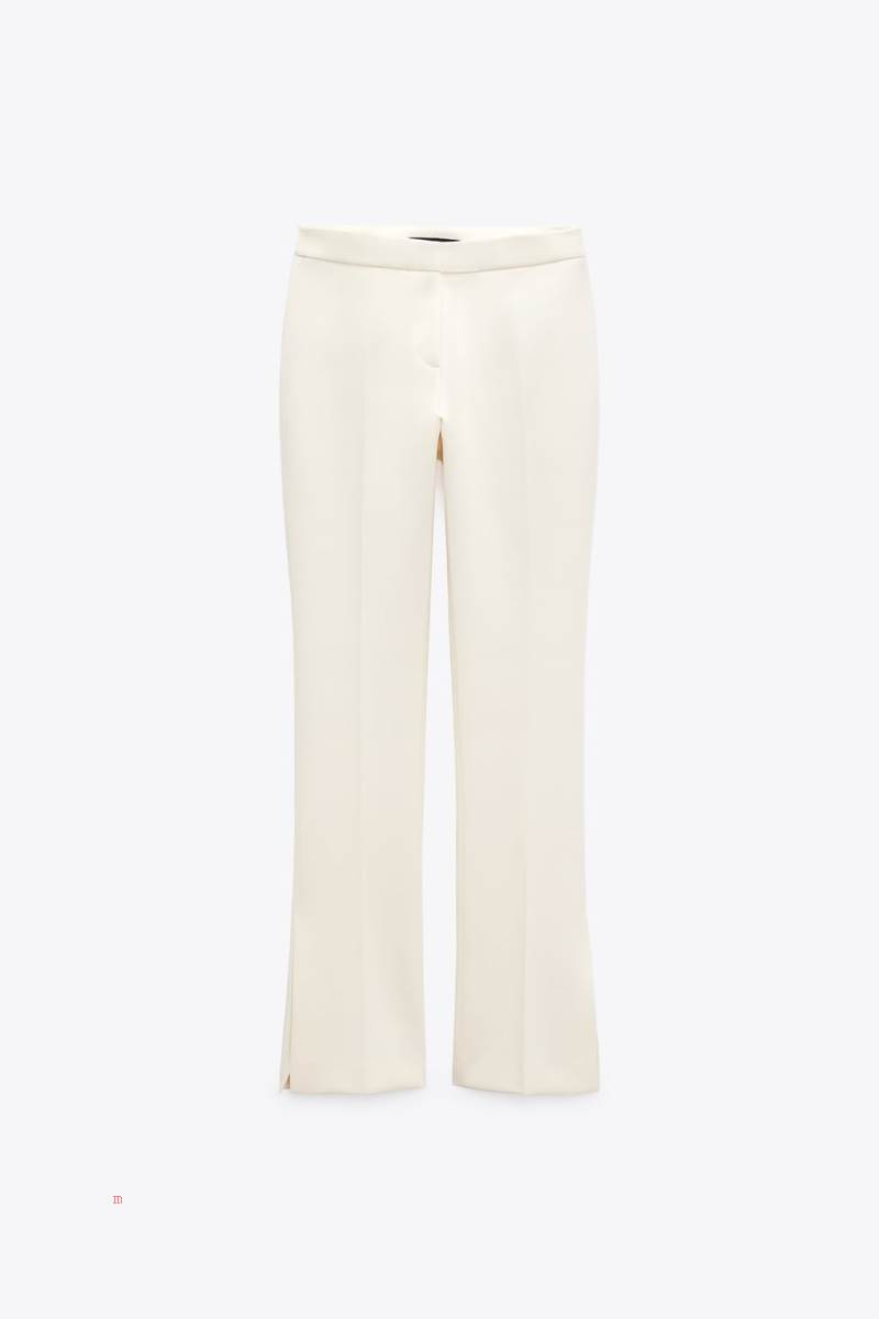 ZARA TROUSERS WITH SPLIT HEMS Byxor Dam Grå Vita | FASOT-9468