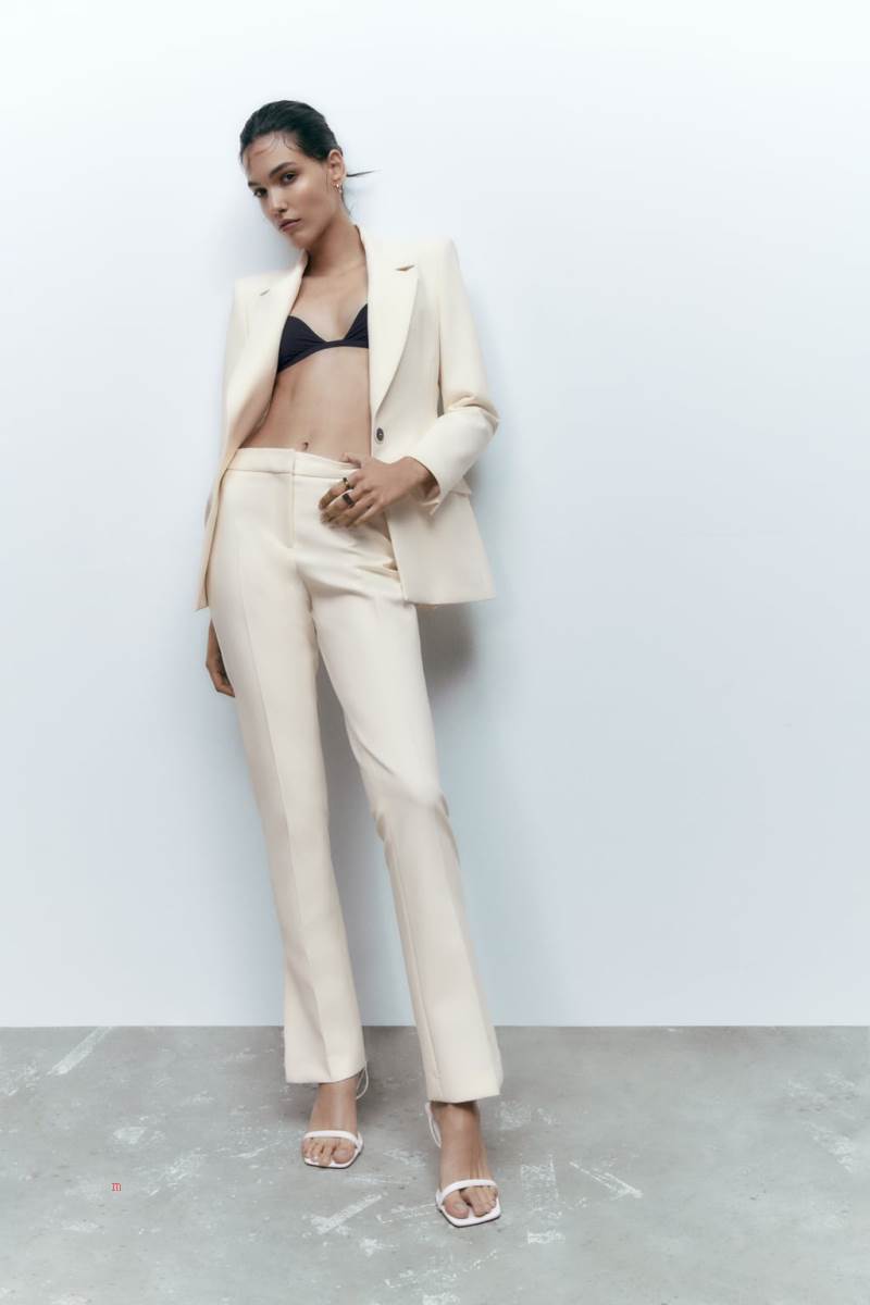 ZARA TROUSERS WITH SPLIT HEMS Byxor Dam Grå Vita | FASOT-9468