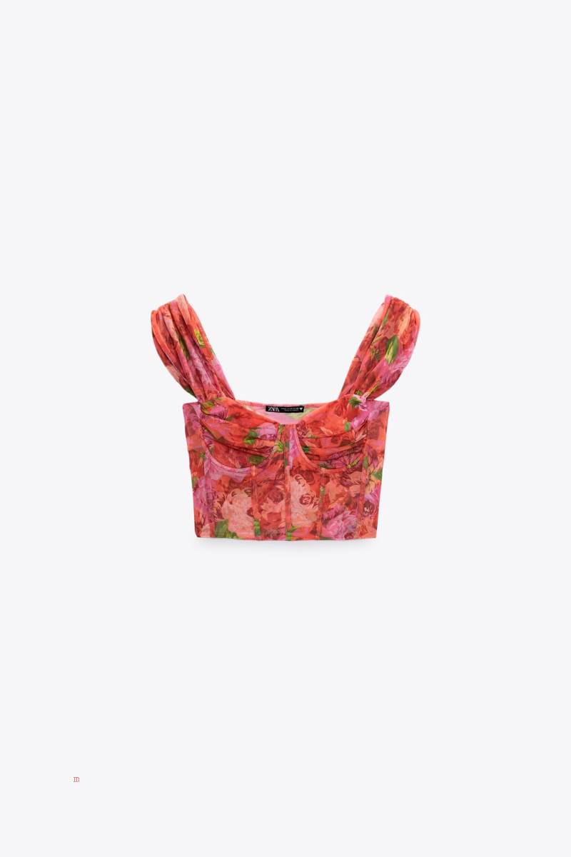 ZARA TULLE CORSETRY-INSPIRED TOP Korsett Dam Rosa | DKUWL-3065