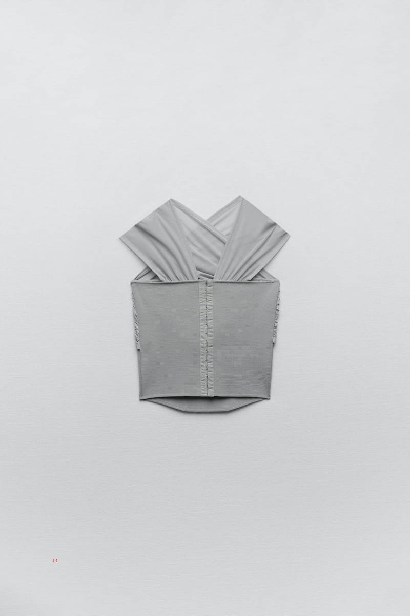 ZARA TULLE KNIT CORSETRY-INSPIRED TOP Korsett Dam Grå Blå | MJUEW-1932