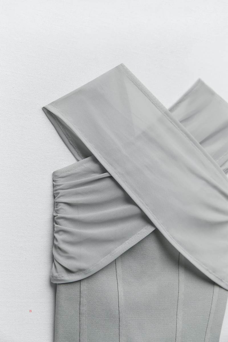 ZARA TULLE KNIT CORSETRY-INSPIRED TOP Korsett Dam Grå Blå | MJUEW-1932