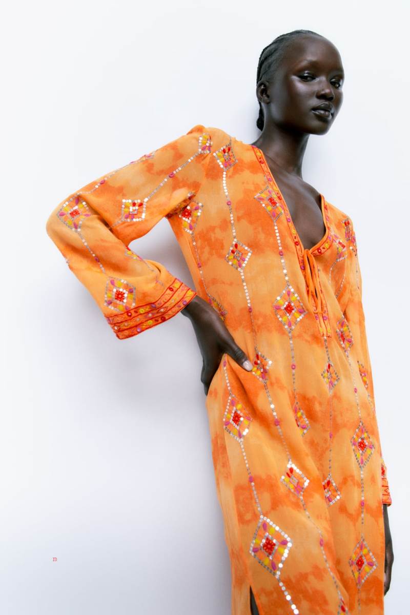 ZARA TUNIC WITH SEQUINS Klänning Dam Orange | BXLGD-1638