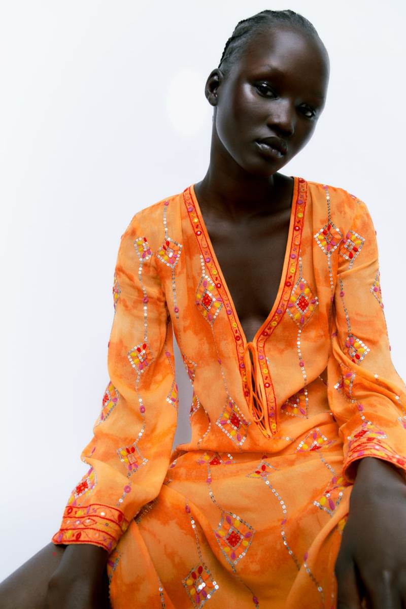 ZARA TUNIC WITH SEQUINS Klänning Dam Orange | BXLGD-1638