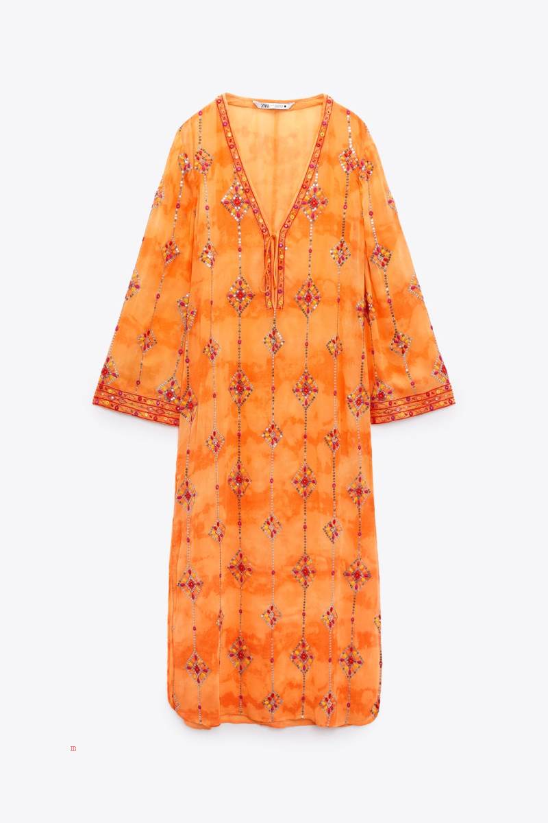 ZARA TUNIC WITH SEQUINS Klänning Dam Orange | BXLGD-1638