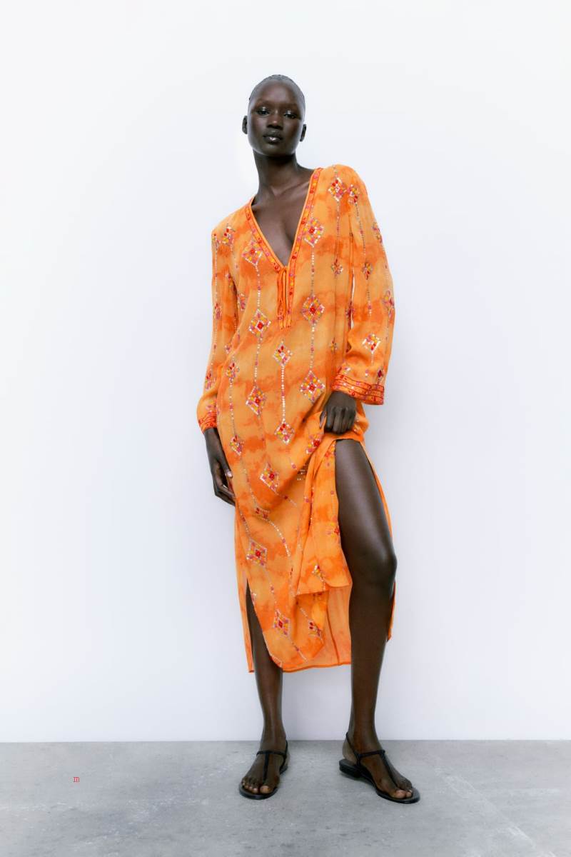 ZARA TUNIC WITH SEQUINS Klänning Dam Orange | BXLGD-1638