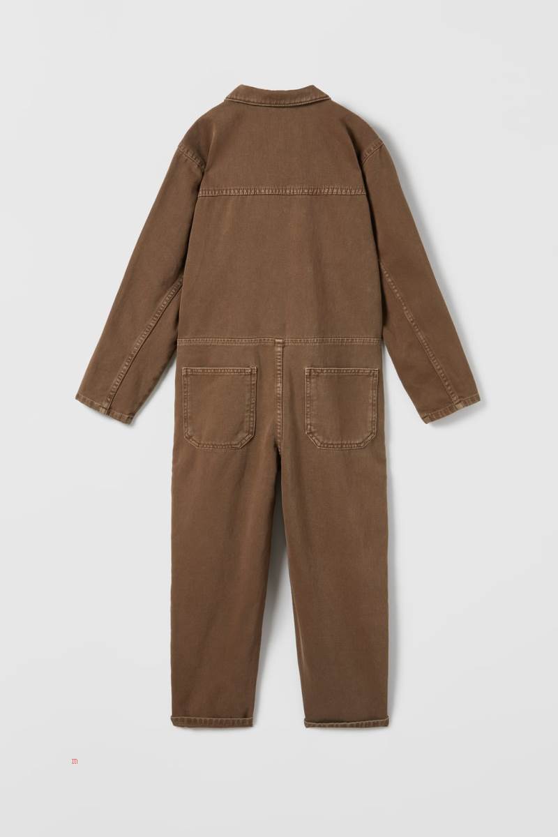 ZARA TWILL UTILITY Jumpsuit Pojke Choklad | TGJNQ-6237