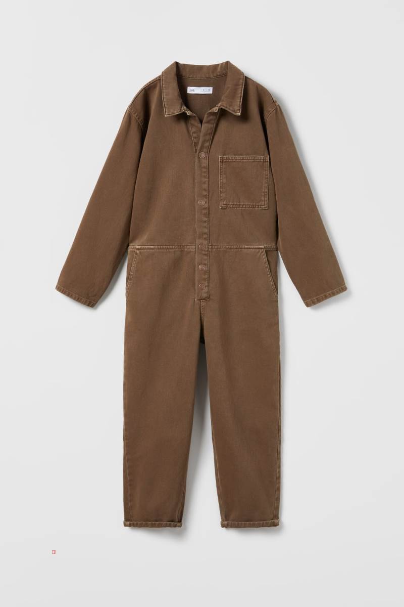 ZARA TWILL UTILITY Jumpsuit Pojke Choklad | TGJNQ-6237