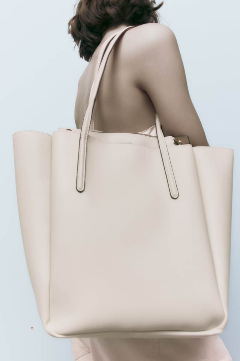 ZARA Tote Bag Toteväska Dam Vita | ADYXF-8469