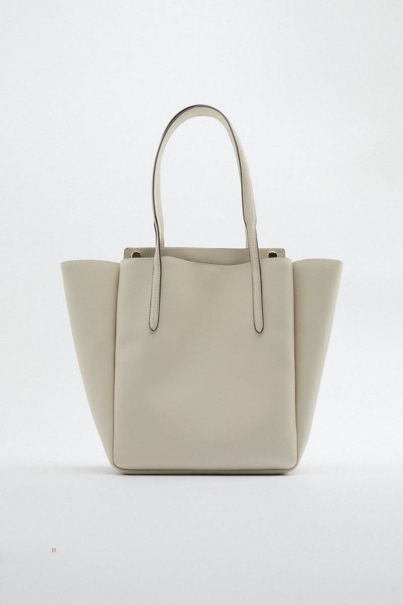ZARA Tote Bag Toteväska Dam Vita | ADYXF-8469