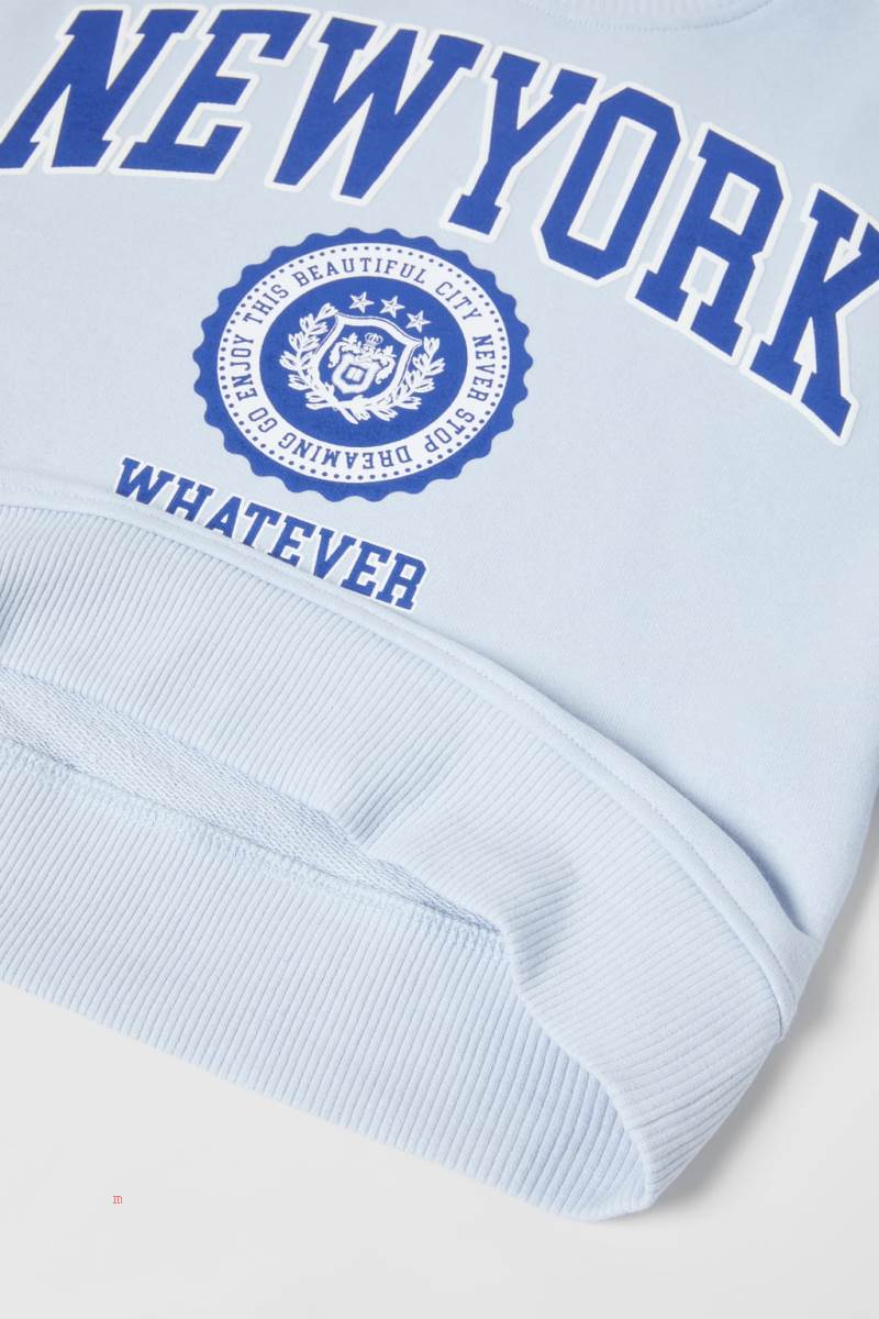 ZARA VARSITY SLOGAN Sweatshirt Tjej Ljusblå | UNCMZ-7896