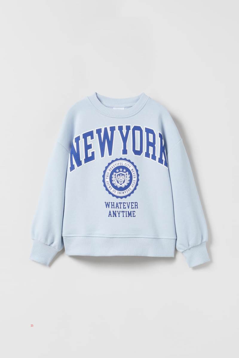 ZARA VARSITY SLOGAN Sweatshirt Tjej Ljusblå | UNCMZ-7896