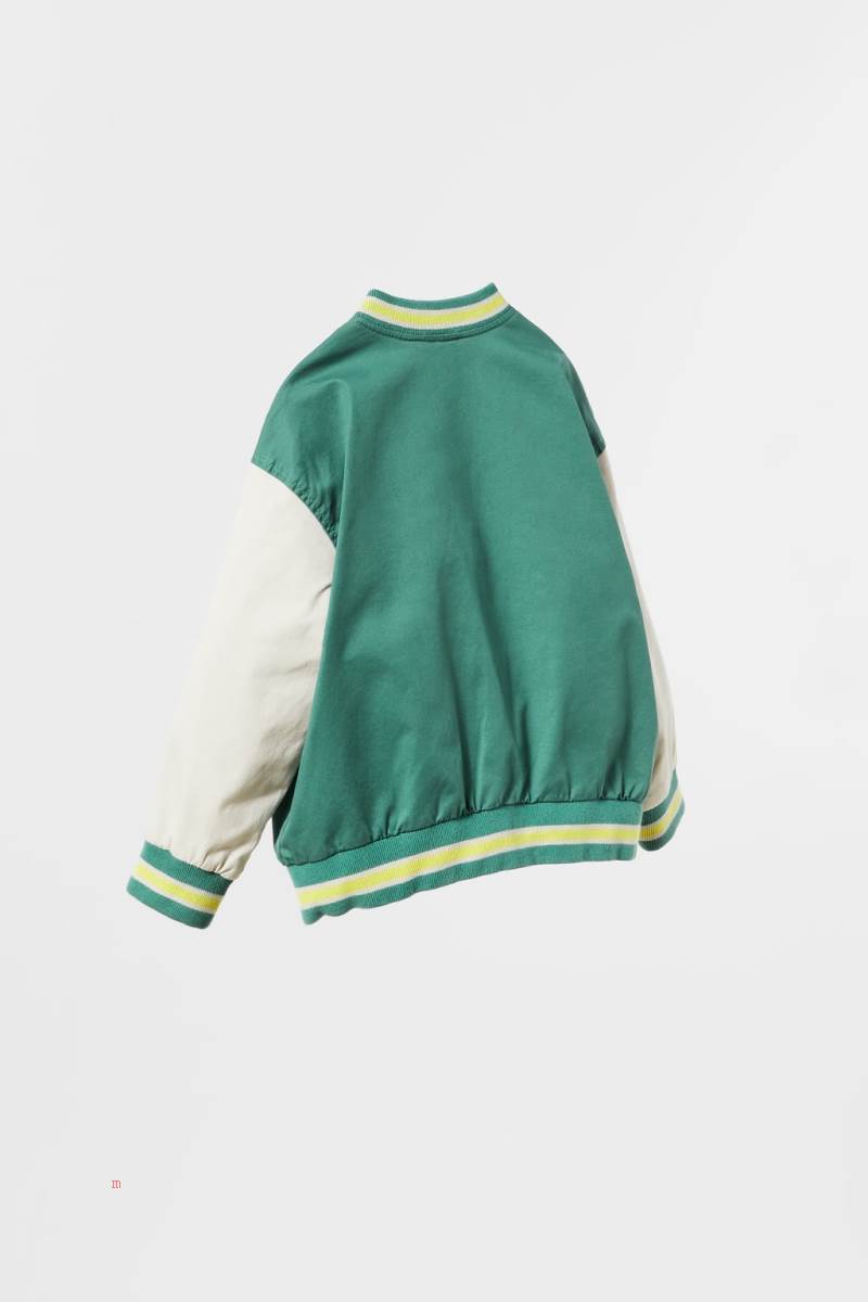 ZARA VARSITY WITH PATCHES Jacka Tjej Gröna | LGMZC-8109