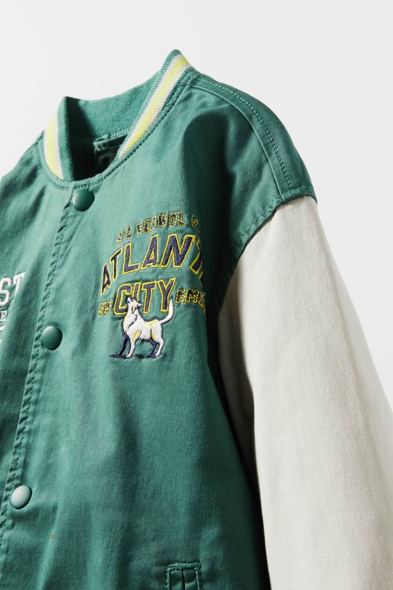 ZARA VARSITY WITH PATCHES Jacka Tjej Gröna | LGMZC-8109