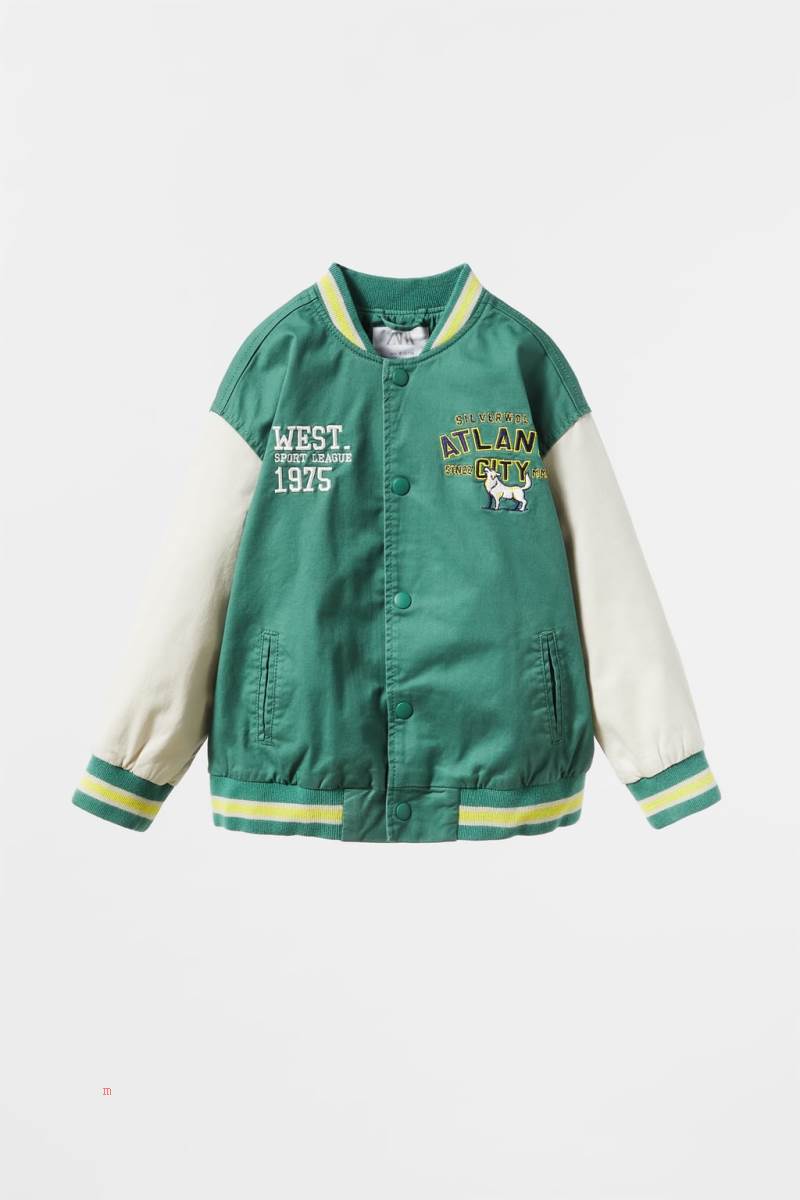 ZARA VARSITY WITH PATCHES Jacka Tjej Gröna | LGMZC-8109