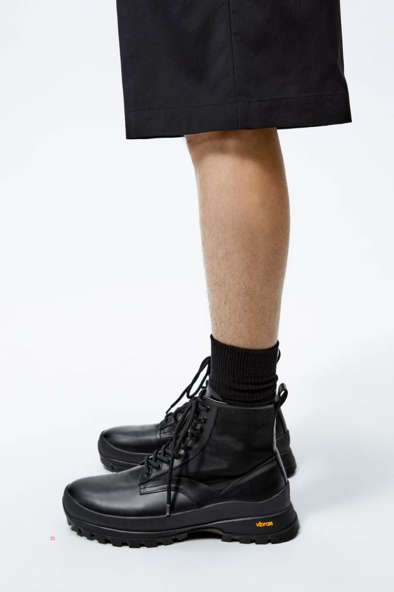 ZARA VIBRAM® LEATHER BOOT Läderstövlar Herr Svarta | TIEDK-2819