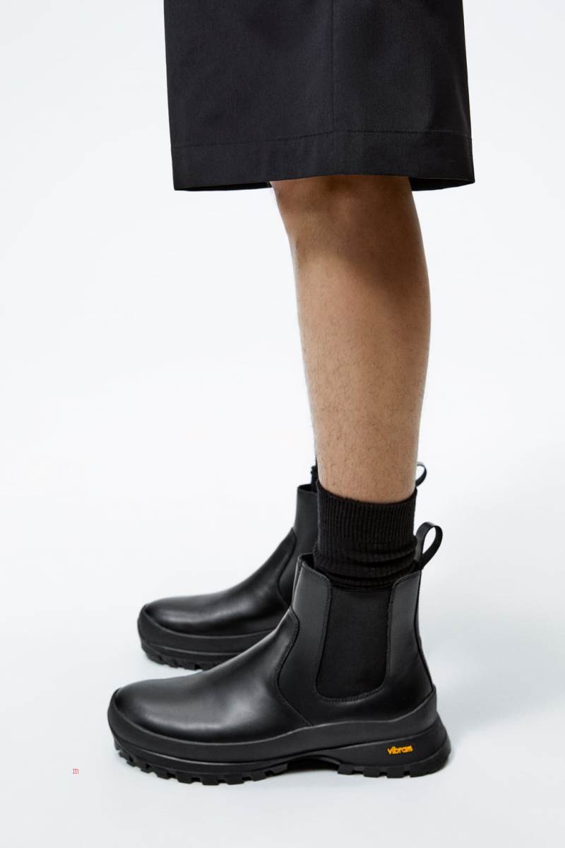 ZARA VIBRAM® LEATHER CHELSEA Ankelboots Herr Svarta | VTGZY-3821