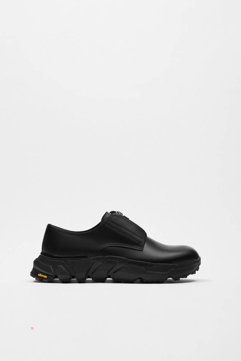 ZARA VIBRAM® LEATHER ZIP Finskor Herr Svarta | CTXVM-2467