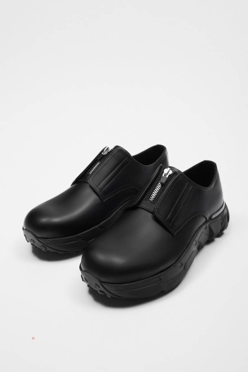 ZARA VIBRAM® LEATHER ZIP Finskor Herr Svarta | CTXVM-2467