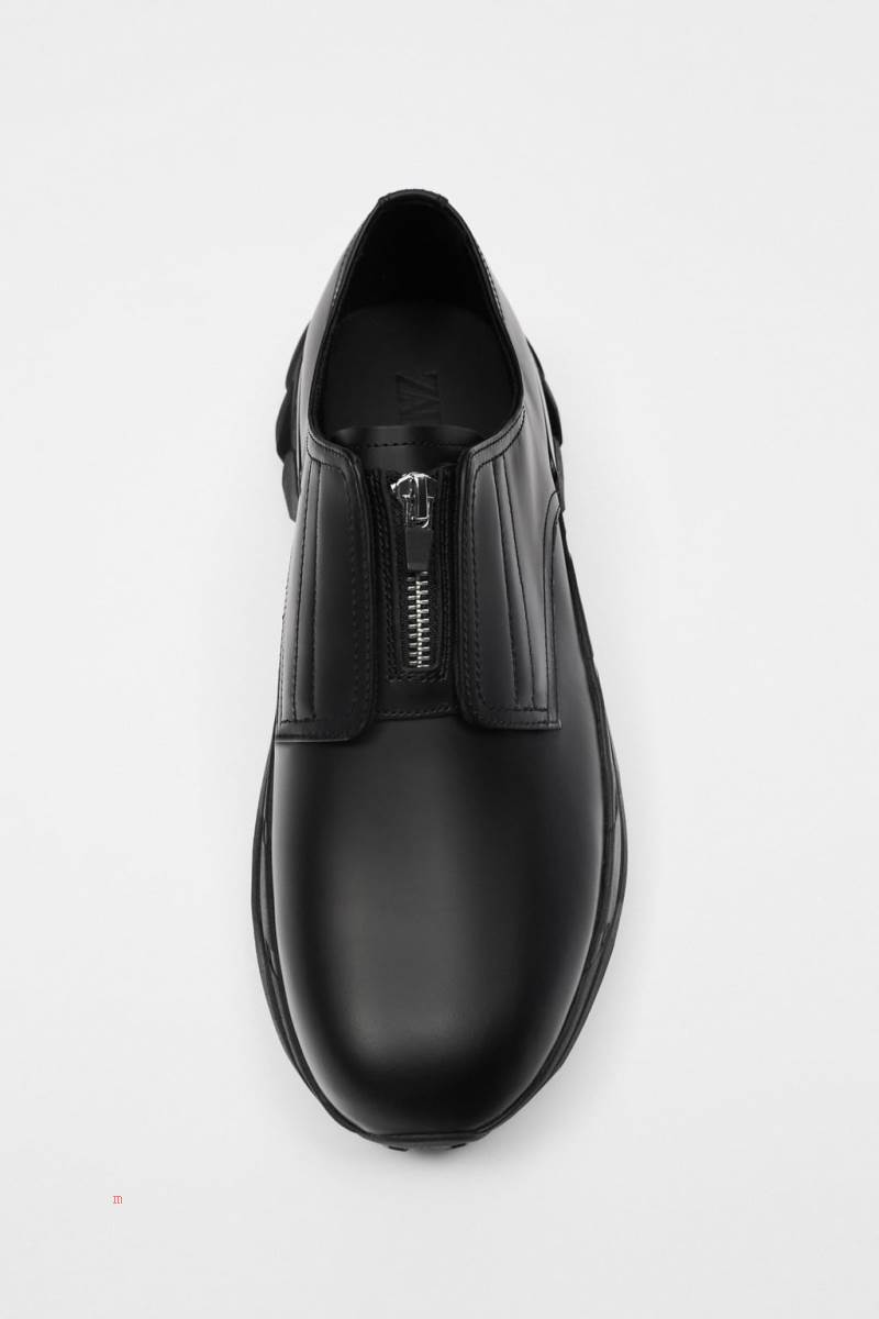 ZARA VIBRAM® LEATHER ZIP Finskor Herr Svarta | CTXVM-2467