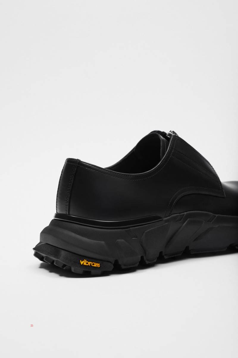 ZARA VIBRAM® LEATHER ZIP Finskor Herr Svarta | CTXVM-2467