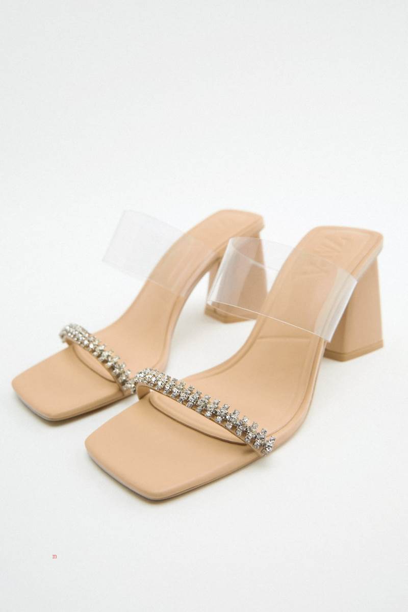 ZARA VINYL HIGH-BLOCK-HEEL Sandaler Dam Beige | VDJUT-4952