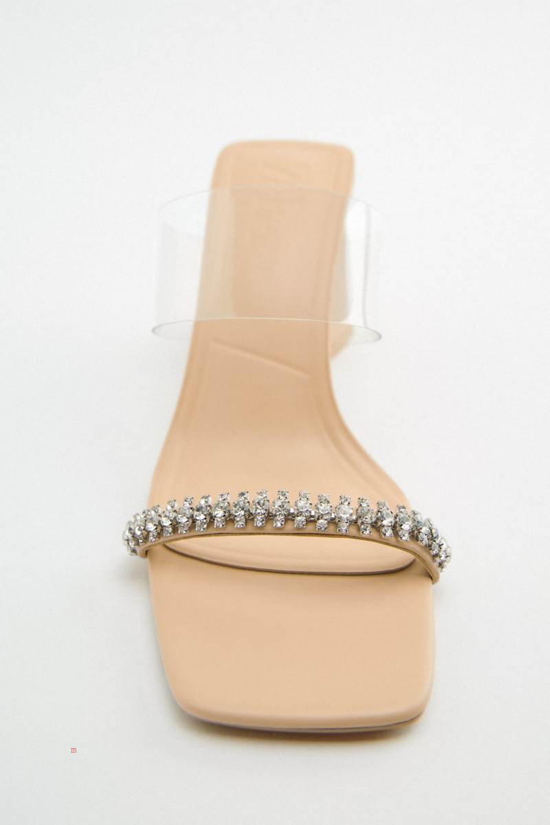 ZARA VINYL HIGH-BLOCK-HEEL Sandaler Dam Beige | VDJUT-4952