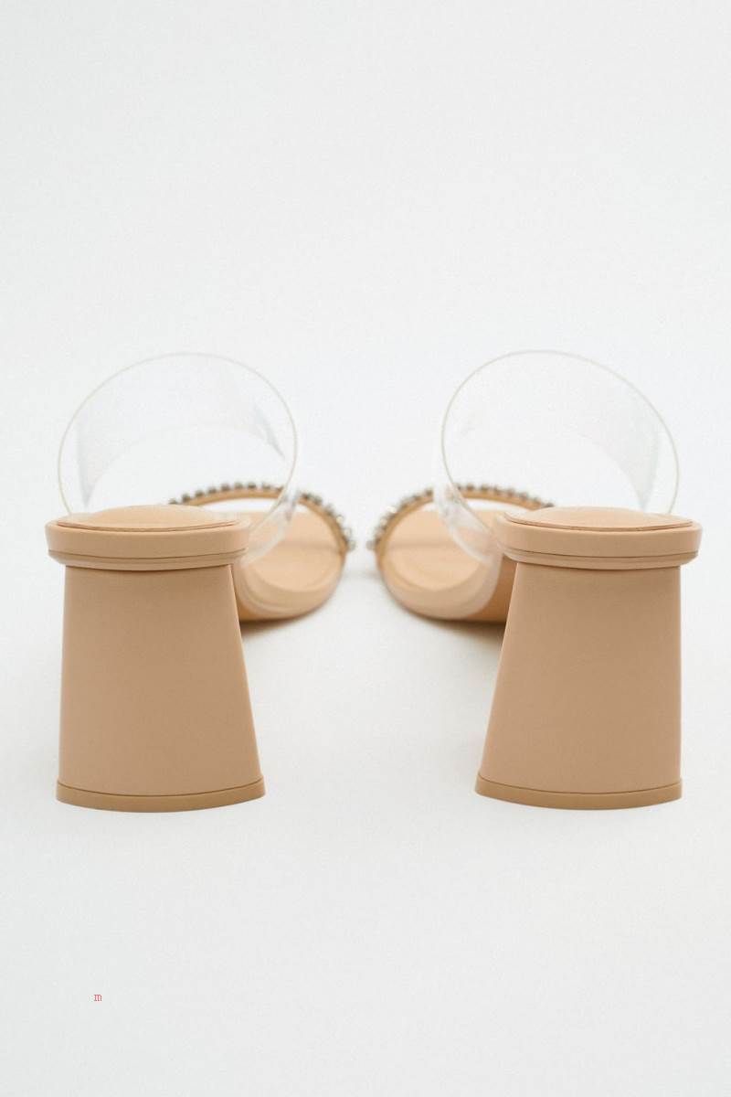 ZARA VINYL HIGH-BLOCK-HEEL Sandaler Dam Beige | VDJUT-4952
