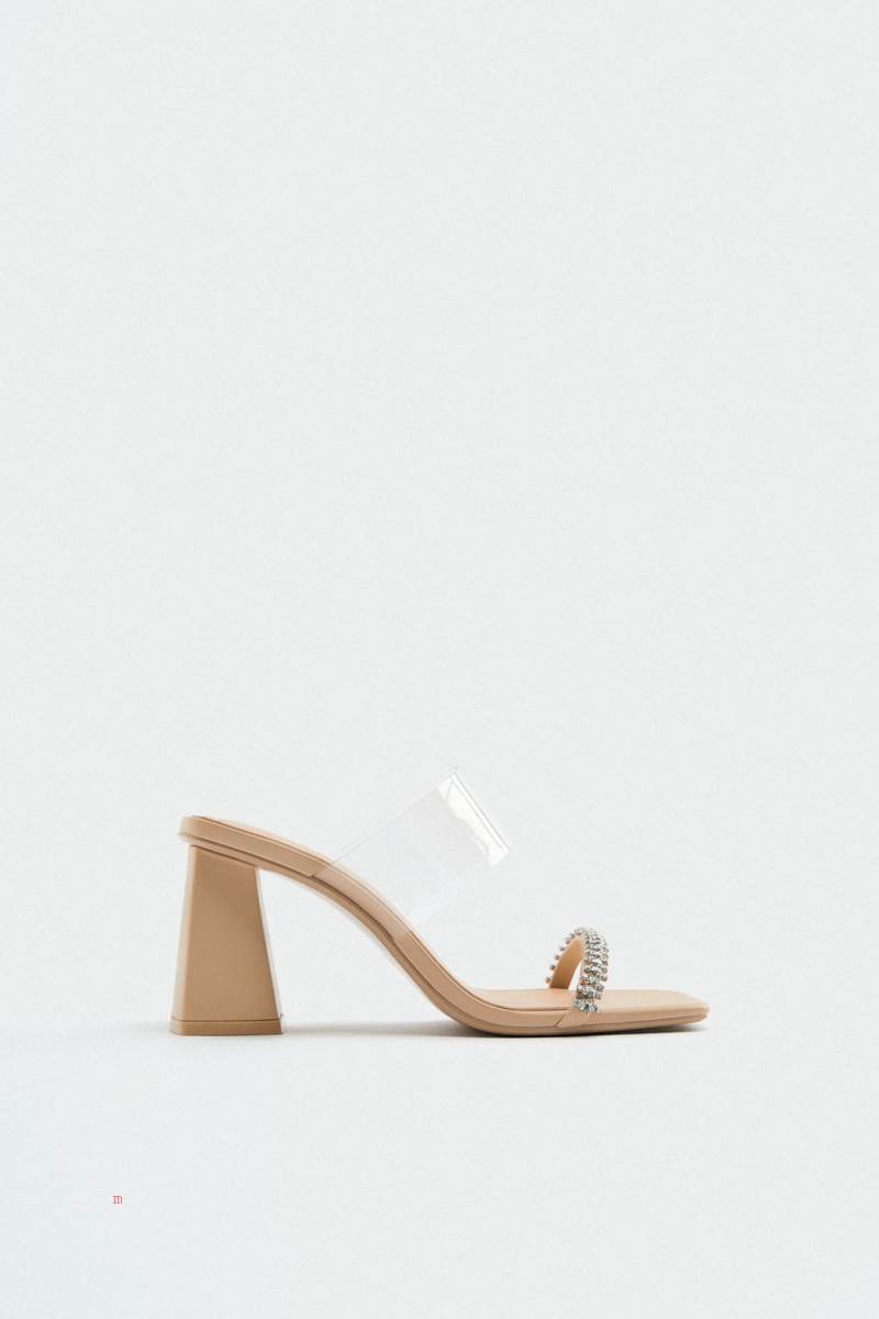 ZARA VINYL HIGH-BLOCK-HEEL Sandaler Dam Beige | VDJUT-4952